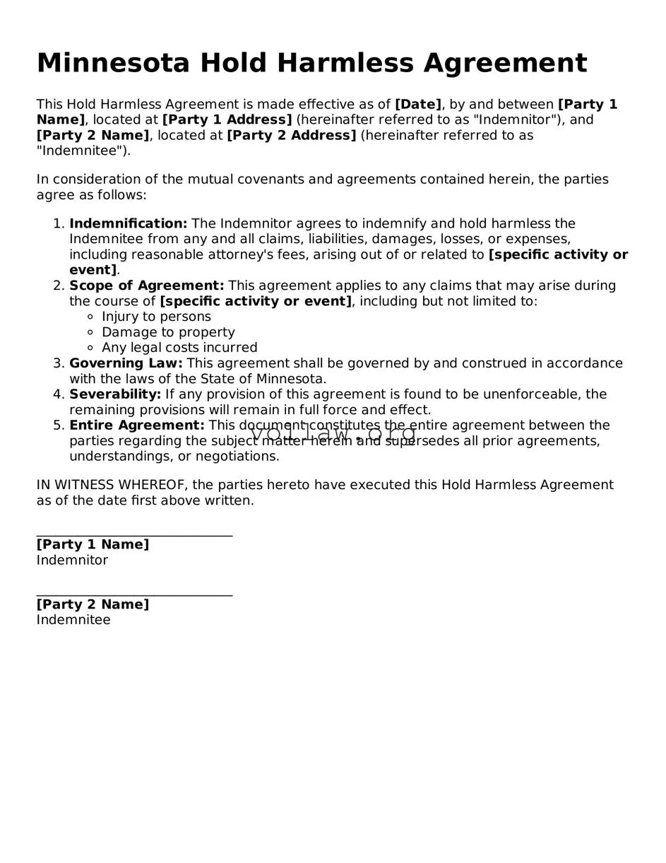 Attorney-Verified  Hold Harmless Agreement Form for Minnesota