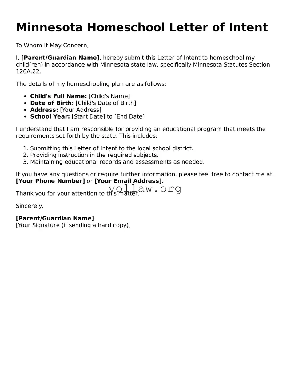 Attorney-Verified  Homeschool Letter of Intent Form for Minnesota