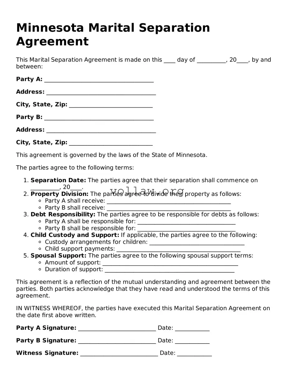 Attorney-Verified  Marital Separation Agreement Form for Minnesota