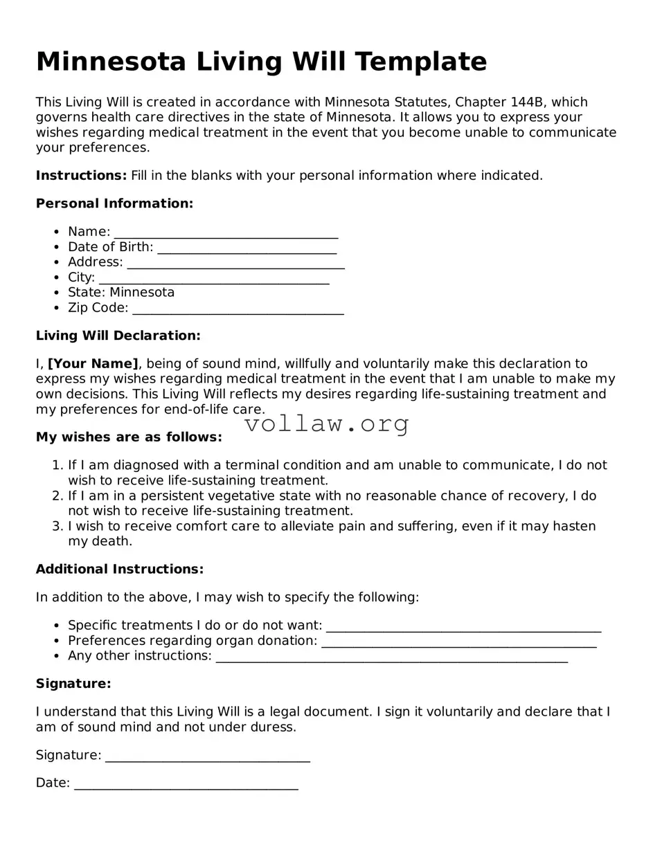 Attorney-Verified  Living Will Form for Minnesota