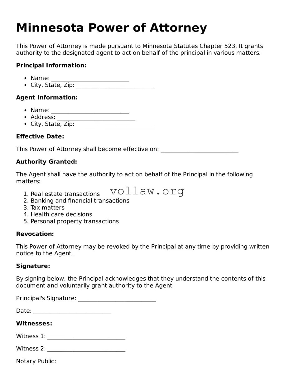 Attorney-Verified  Power of Attorney Form for Minnesota