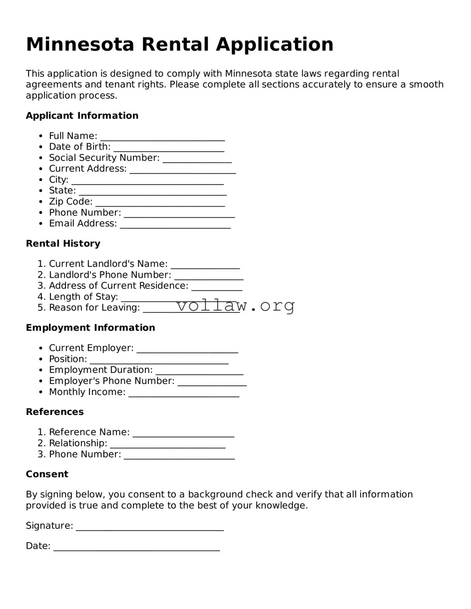 Attorney-Verified  Rental Application Form for Minnesota