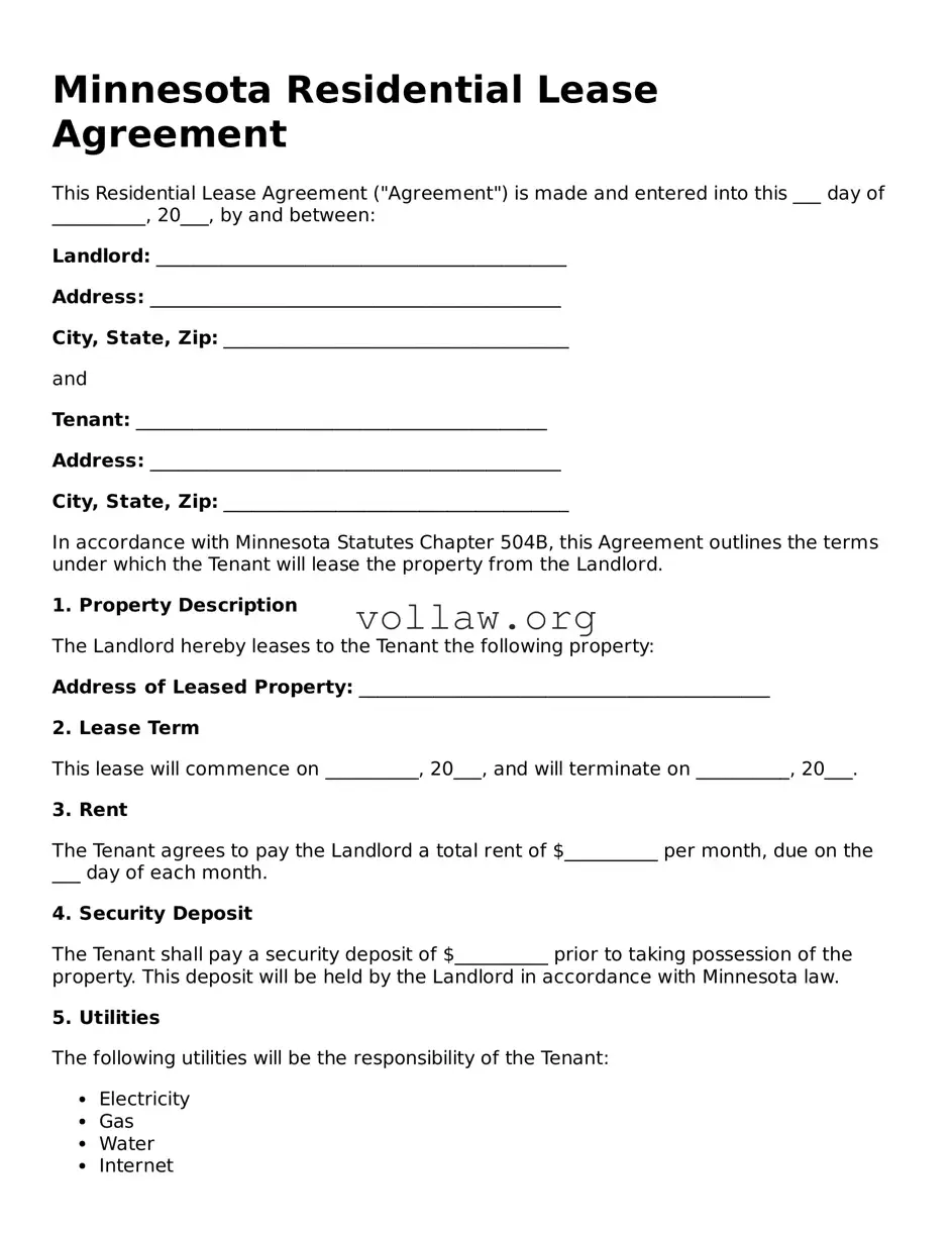 Attorney-Verified  Residential Lease Agreement Form for Minnesota