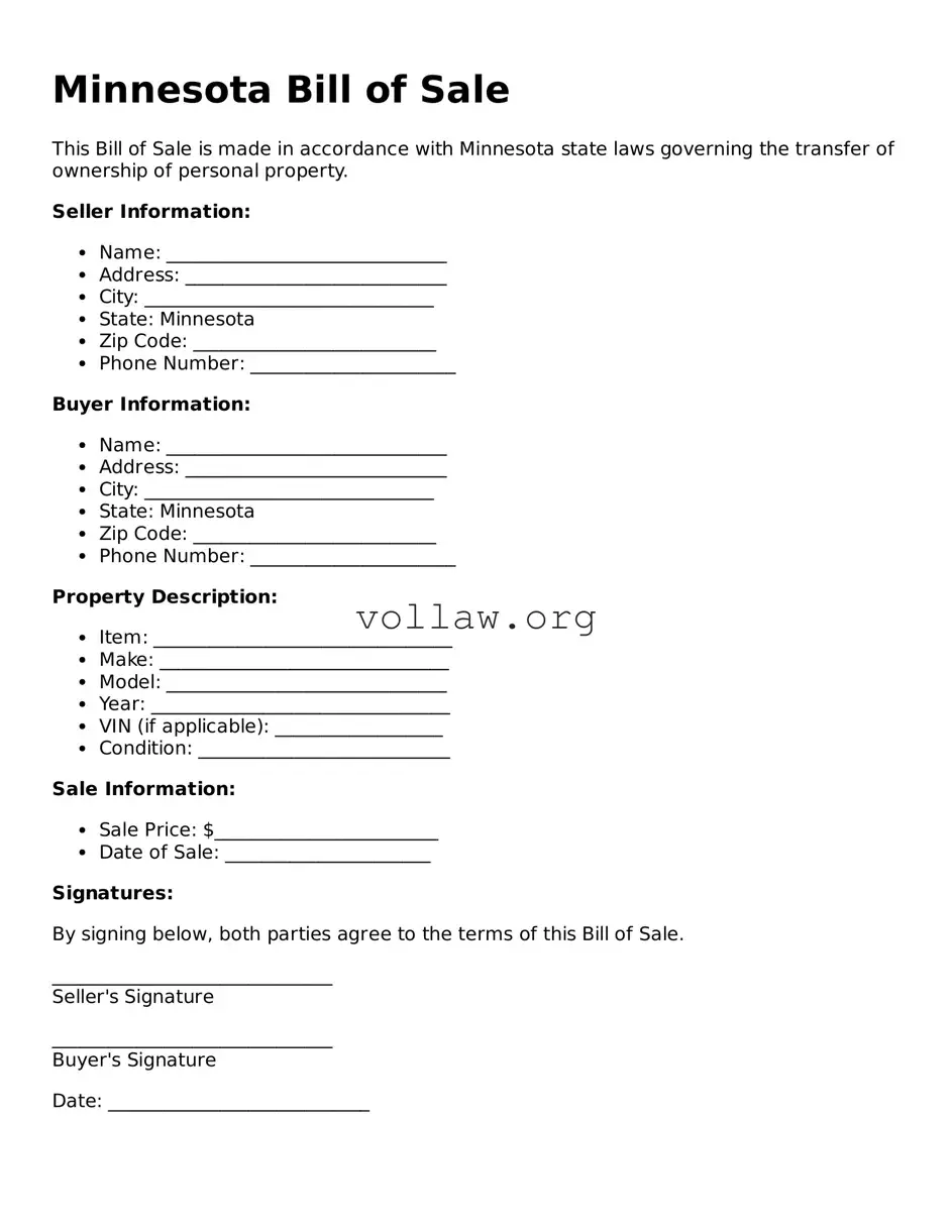 Attorney-Verified  Bill of Sale Form for Minnesota