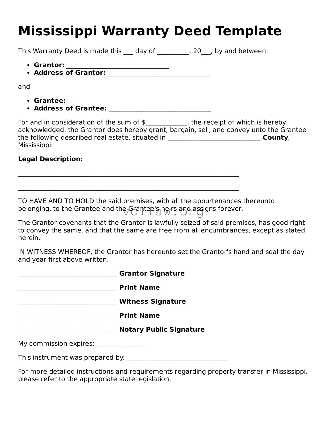 Attorney-Verified  Deed Form for Mississippi
