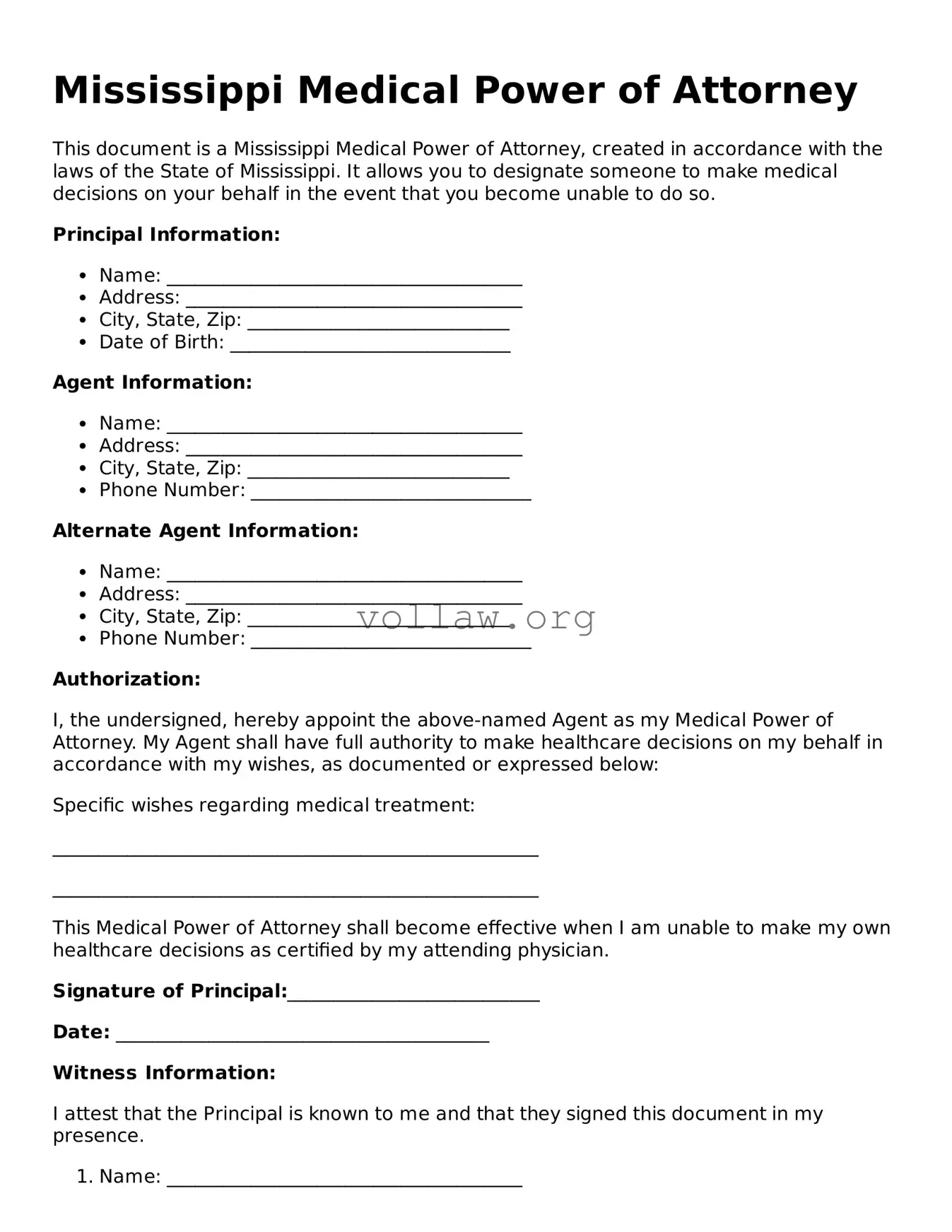Attorney-Verified  Medical Power of Attorney Form for Mississippi