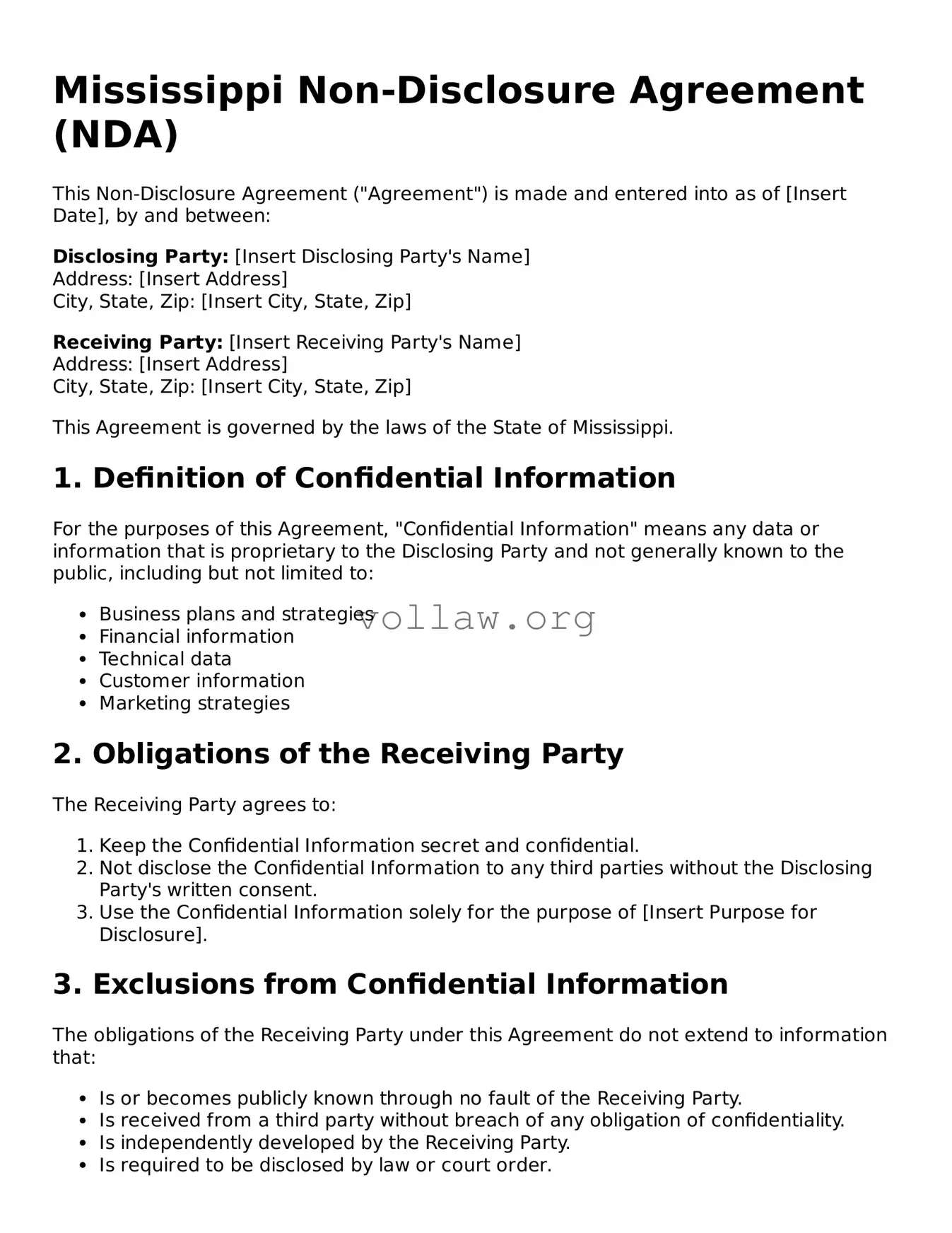 Attorney-Verified  Non-disclosure Agreement Form for Mississippi