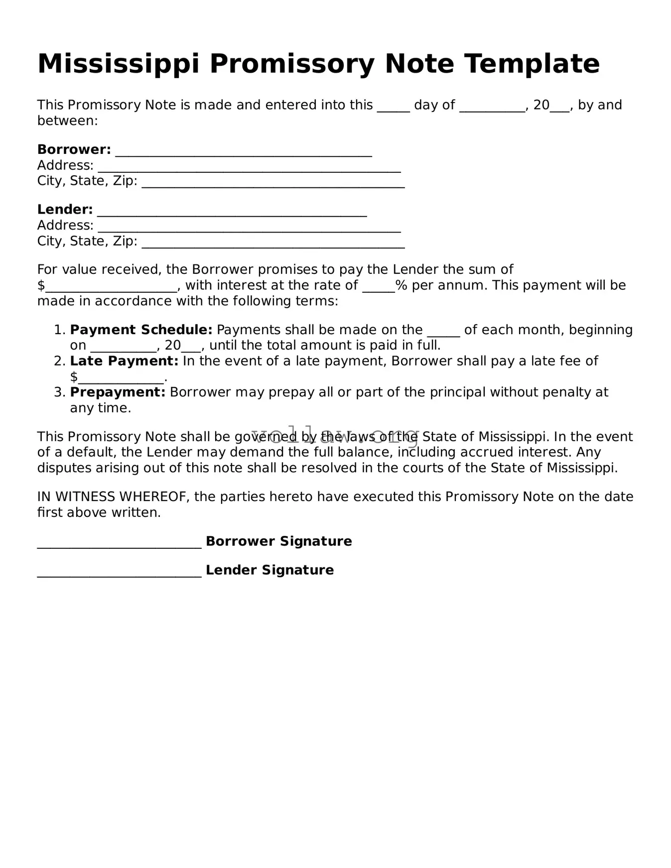 Attorney-Verified  Promissory Note Form for Mississippi