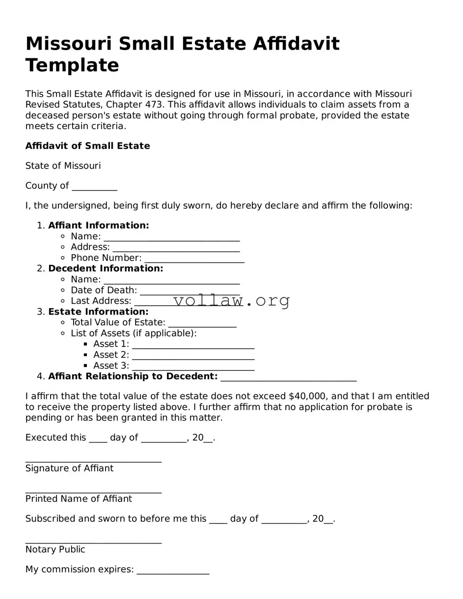 Attorney-Verified  Small Estate Affidavit Form for Missouri