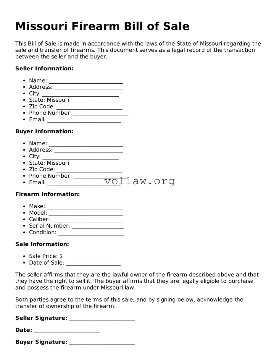 Attorney-Verified  Firearm Bill of Sale Form for Missouri