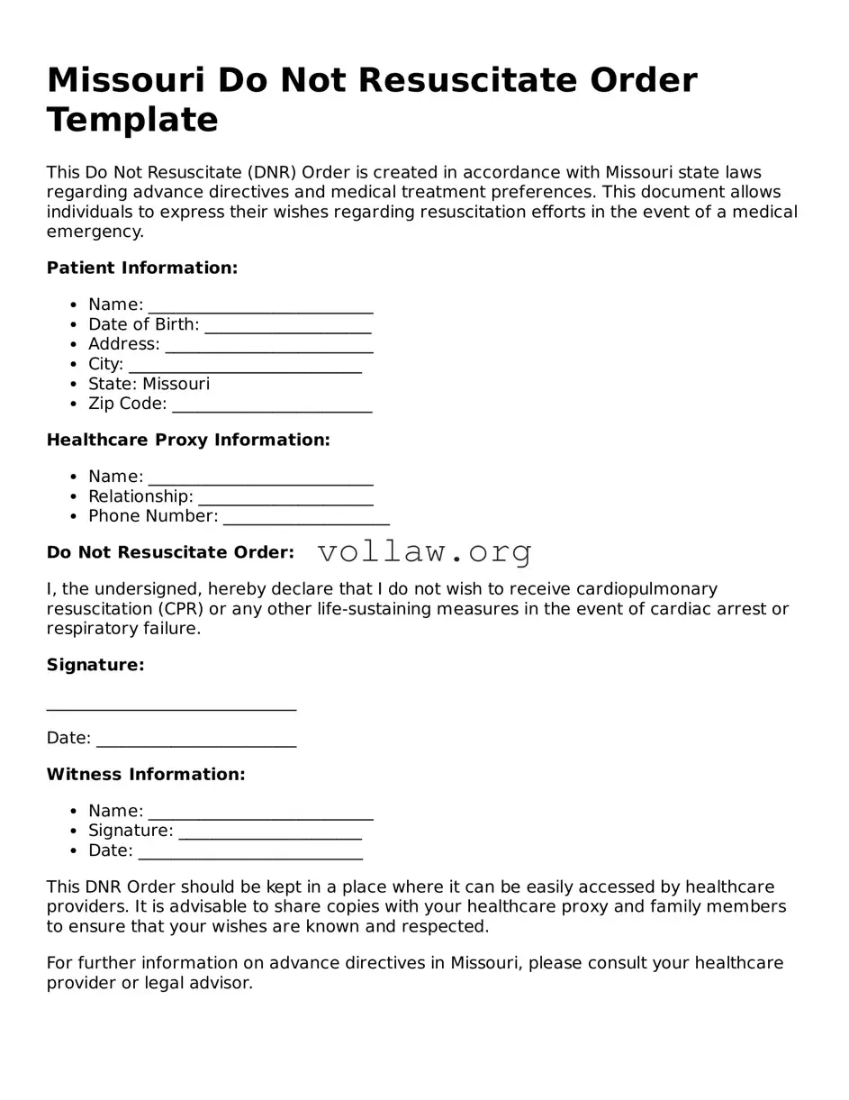 Attorney-Verified  Do Not Resuscitate Order Form for Missouri