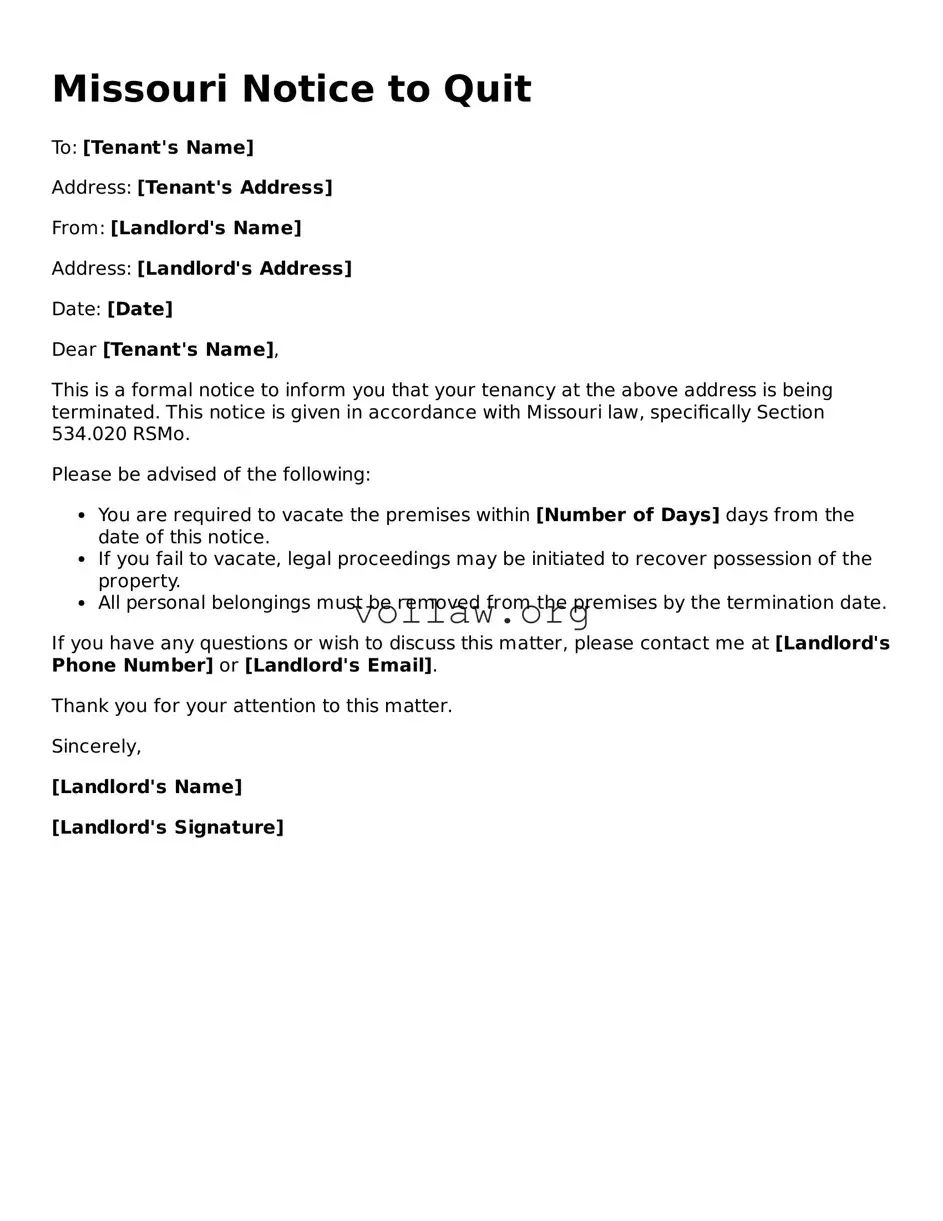 Attorney-Verified  Notice to Quit Form for Missouri
