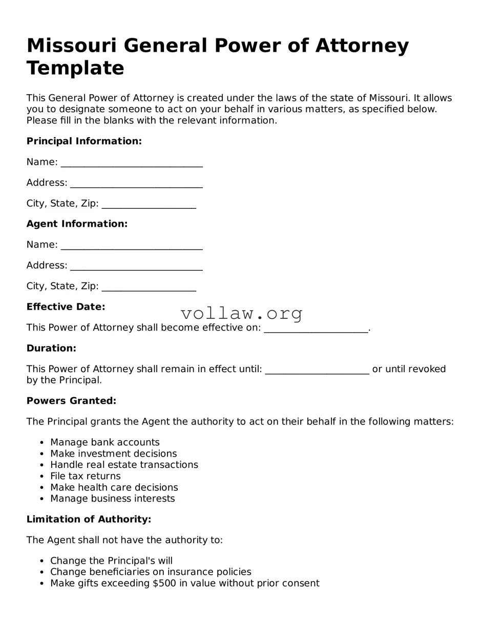 Attorney-Verified  General Power of Attorney Form for Missouri
