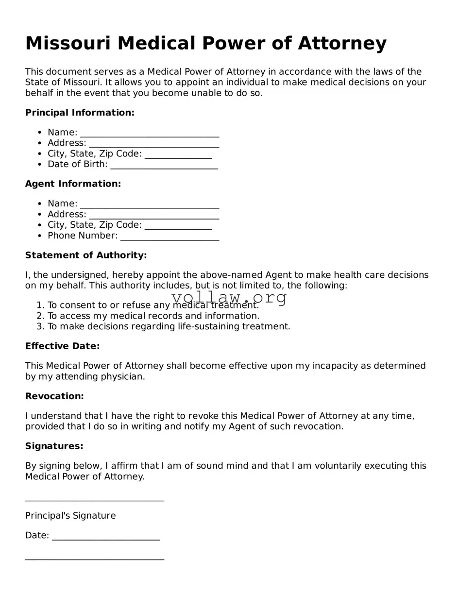 Attorney-Verified  Medical Power of Attorney Form for Missouri