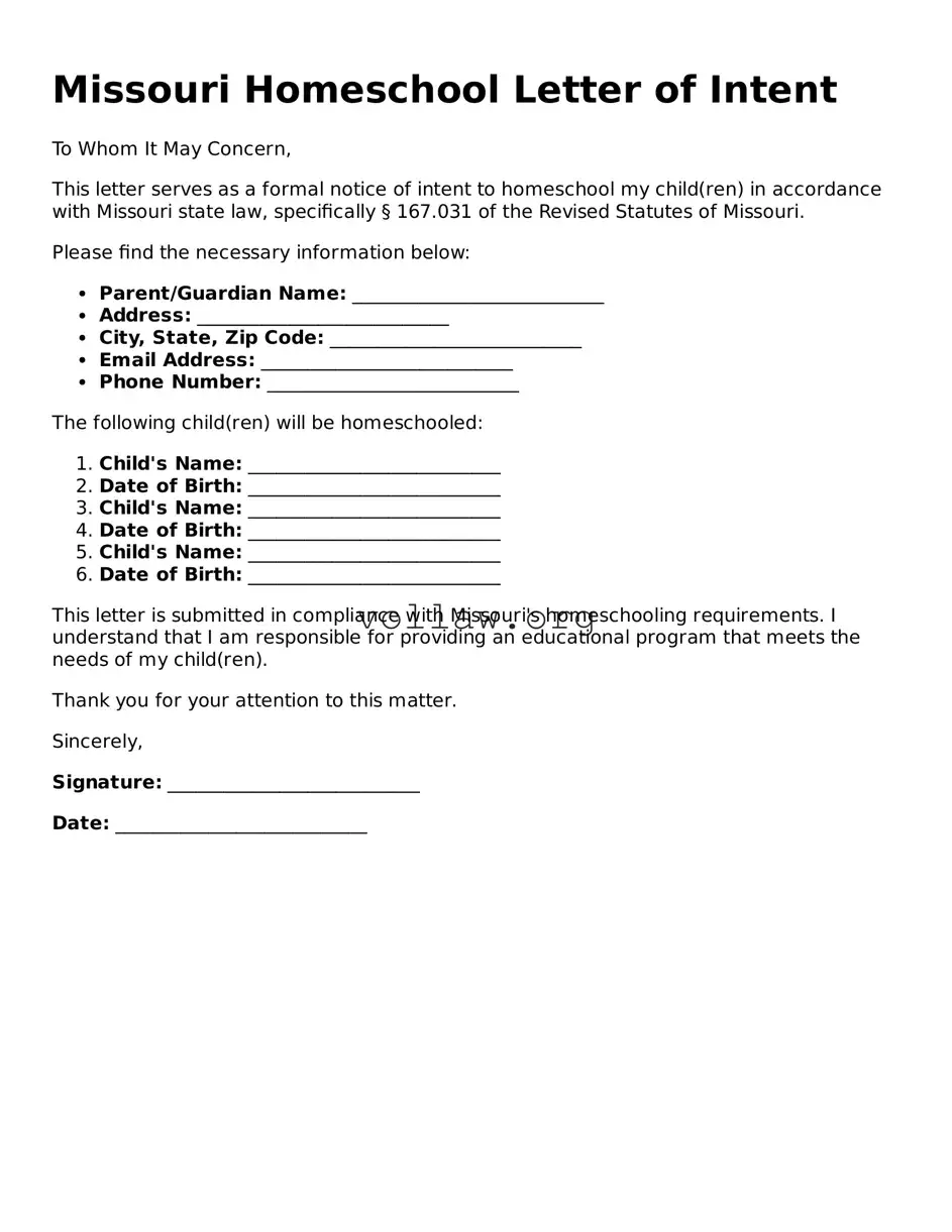 Attorney-Verified  Homeschool Letter of Intent Form for Missouri