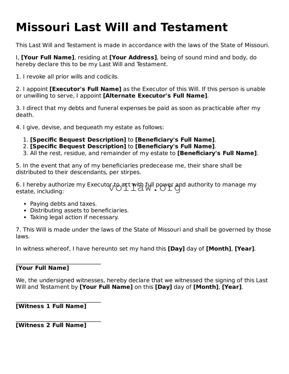 Attorney-Verified  Last Will and Testament Form for Missouri