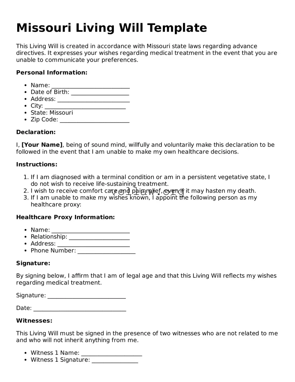 Attorney-Verified  Living Will Form for Missouri