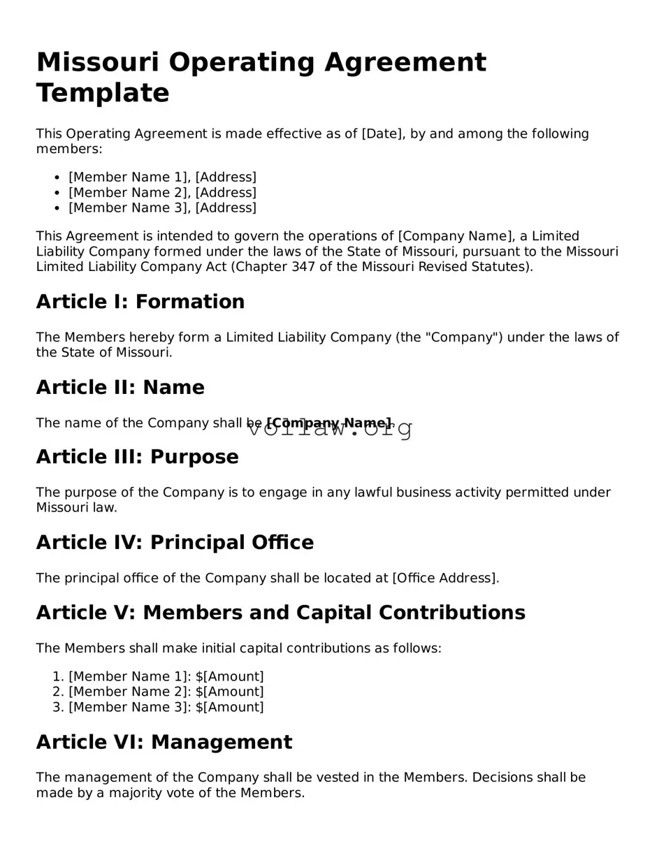 Attorney-Verified  Operating Agreement Form for Missouri