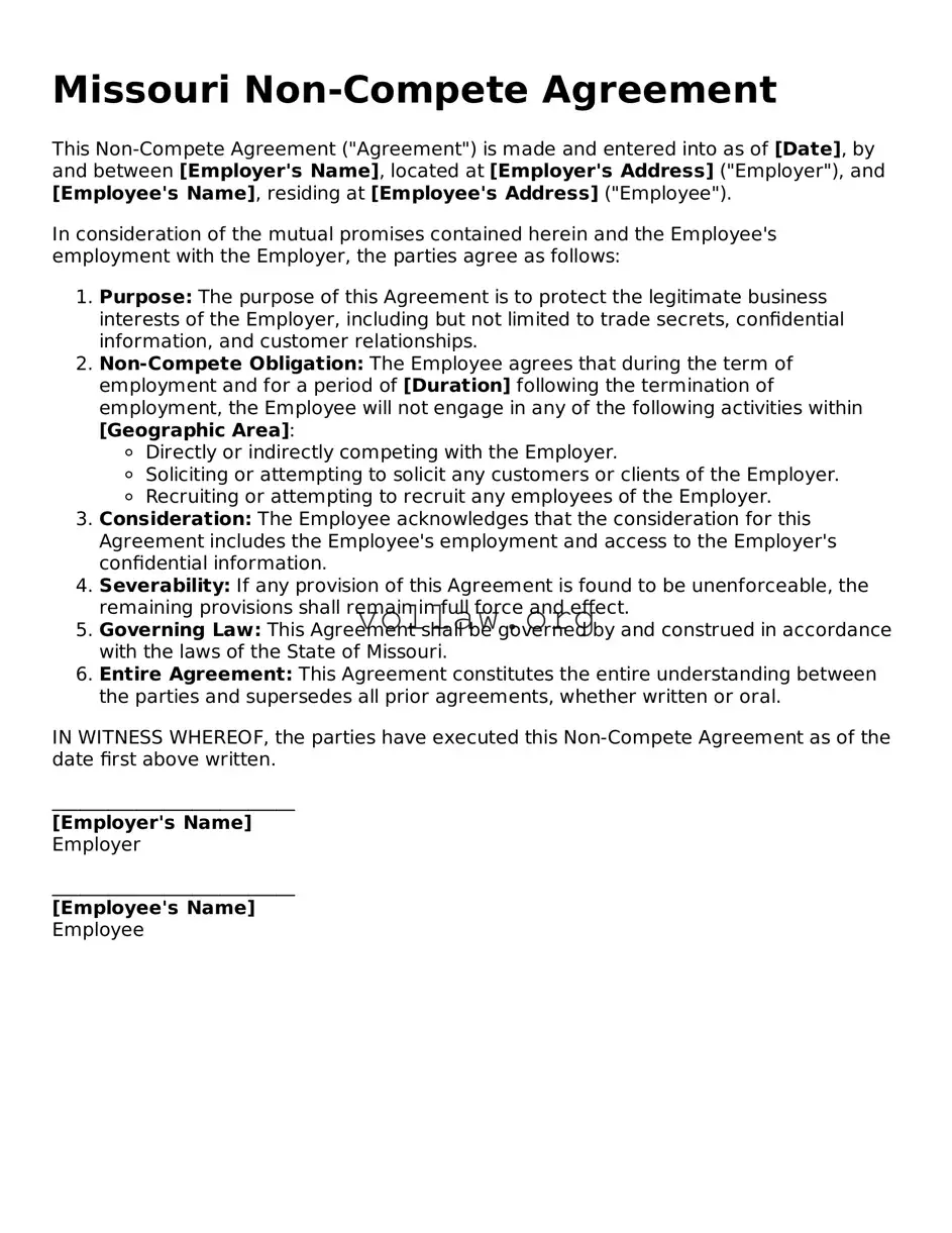 Attorney-Verified  Non-compete Agreement Form for Missouri