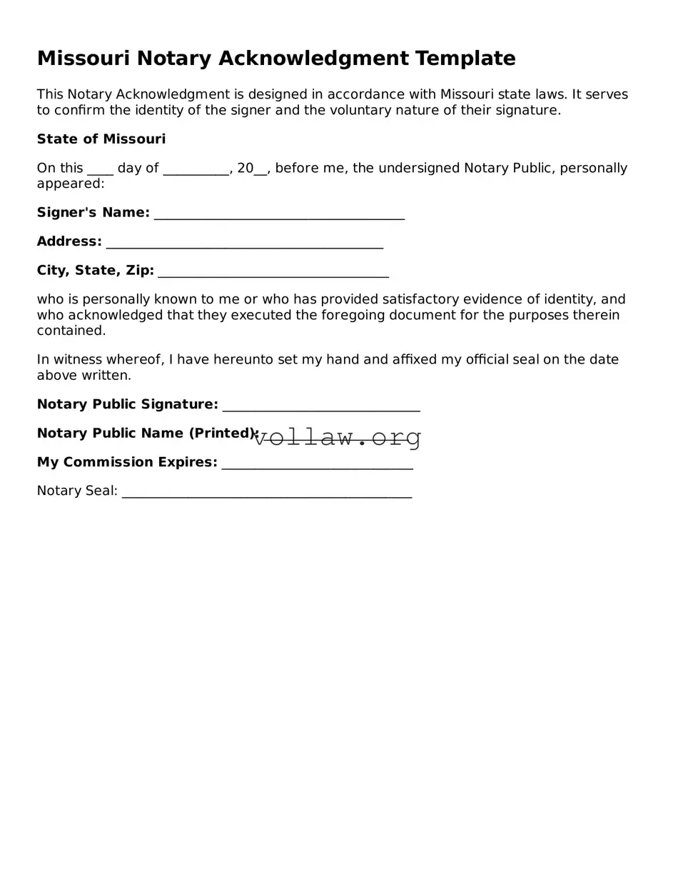 Attorney-Verified  Notary Acknowledgement Form for Missouri