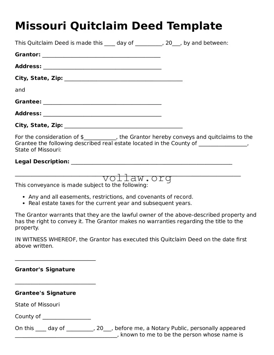 Attorney-Verified  Quitclaim Deed Form for Missouri