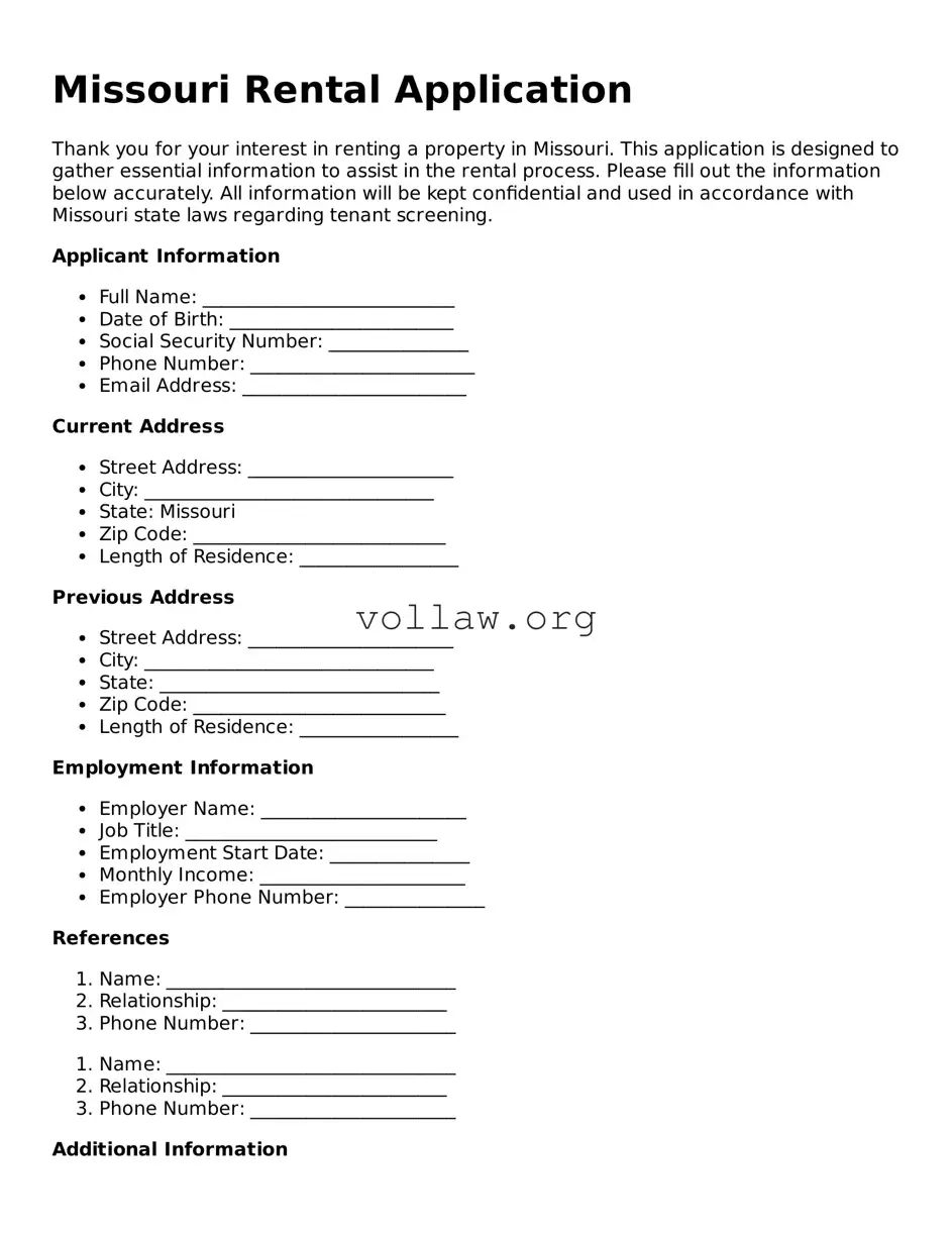 Attorney-Verified  Rental Application Form for Missouri