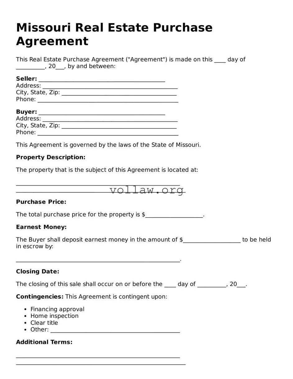 Attorney-Verified  Real Estate Purchase Agreement Form for Missouri