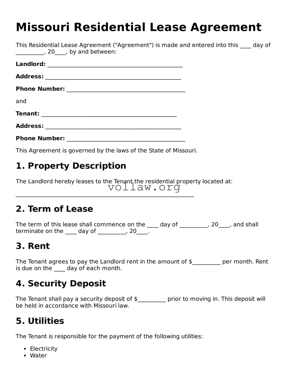 Attorney-Verified  Residential Lease Agreement Form for Missouri