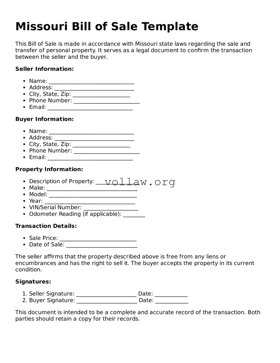 Attorney-Verified  Bill of Sale Form for Missouri