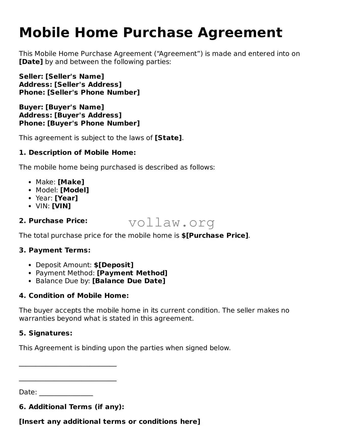 Free Mobile Home Purchase Agreement Form