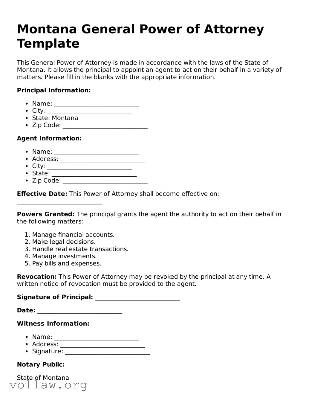 Attorney-Verified  General Power of Attorney Form for Montana