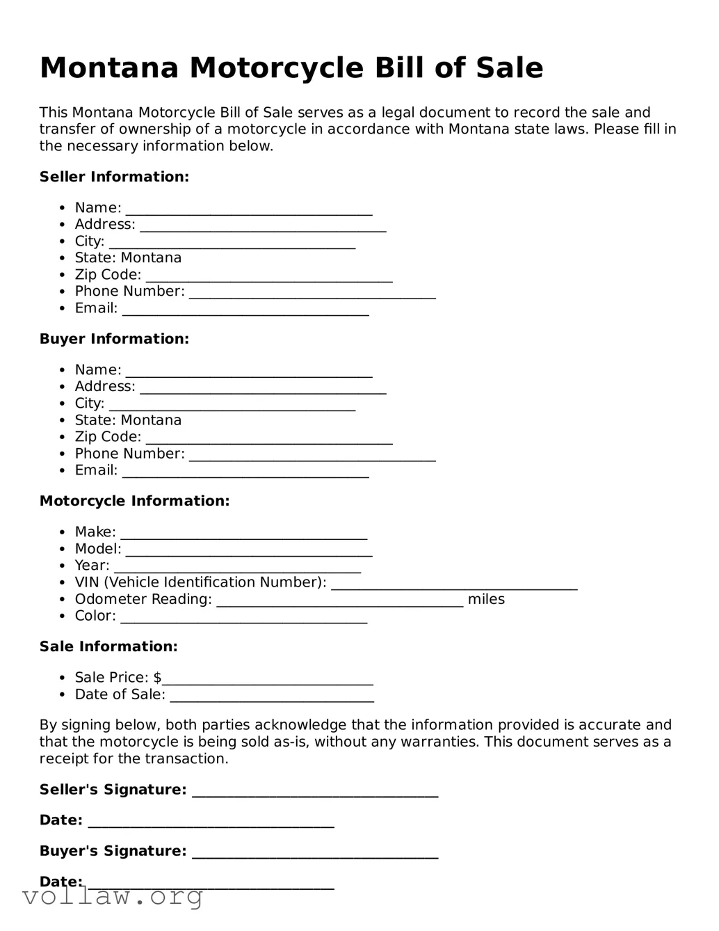 Attorney-Verified  Motorcycle Bill of Sale Form for Montana