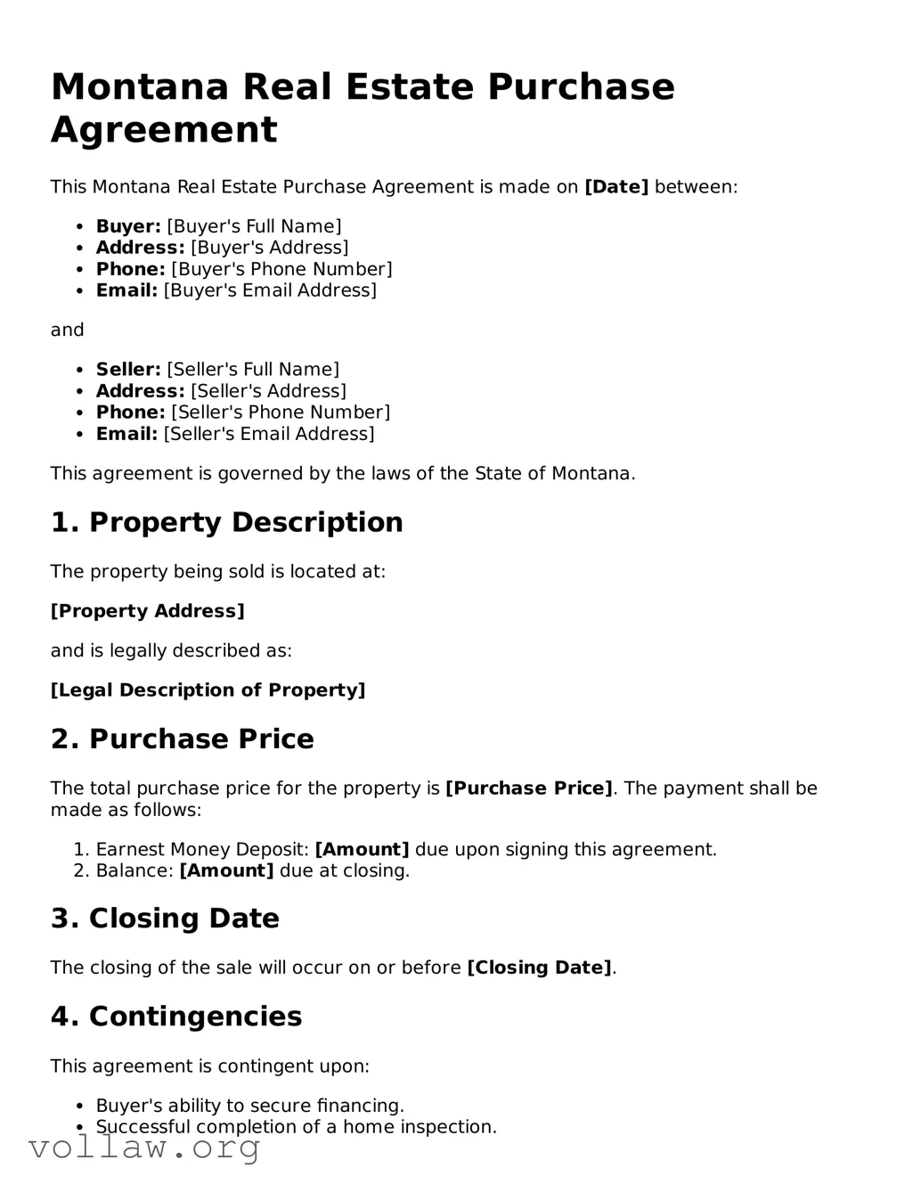 Attorney-Verified  Real Estate Purchase Agreement Form for Montana