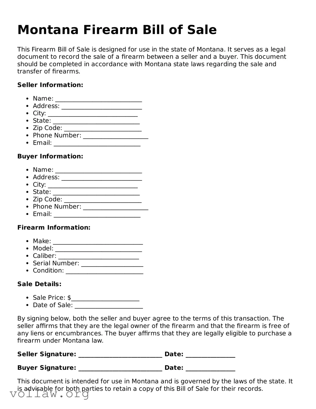 Attorney-Verified  Firearm Bill of Sale Form for Montana