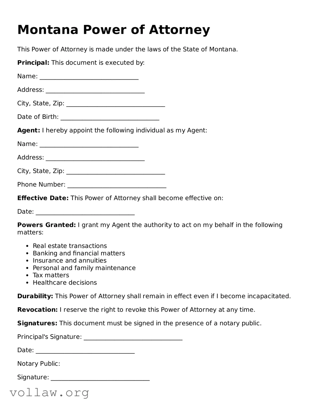 Attorney-Verified  Power of Attorney Form for Montana