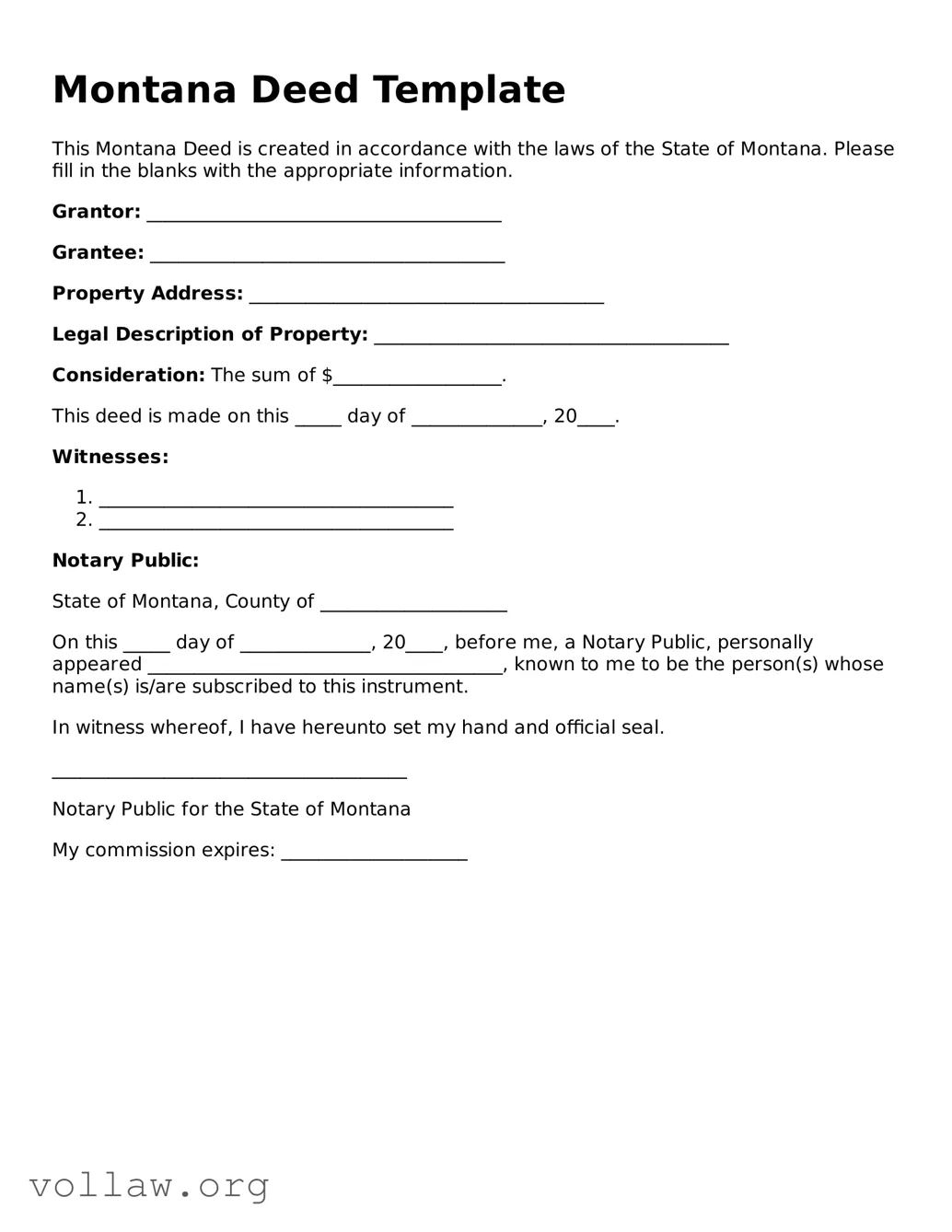 Attorney-Verified  Deed Form for Montana
