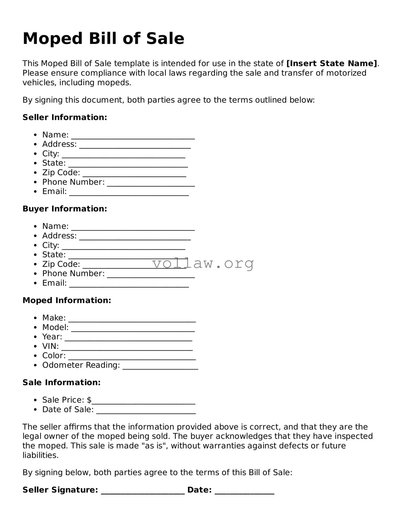 Free Moped Bill of Sale Form