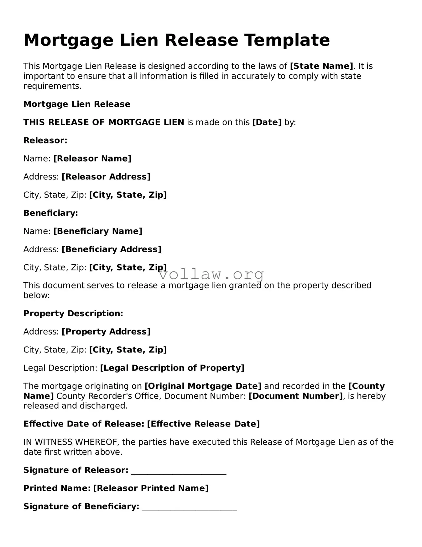 Free Mortgage Lien Release Form