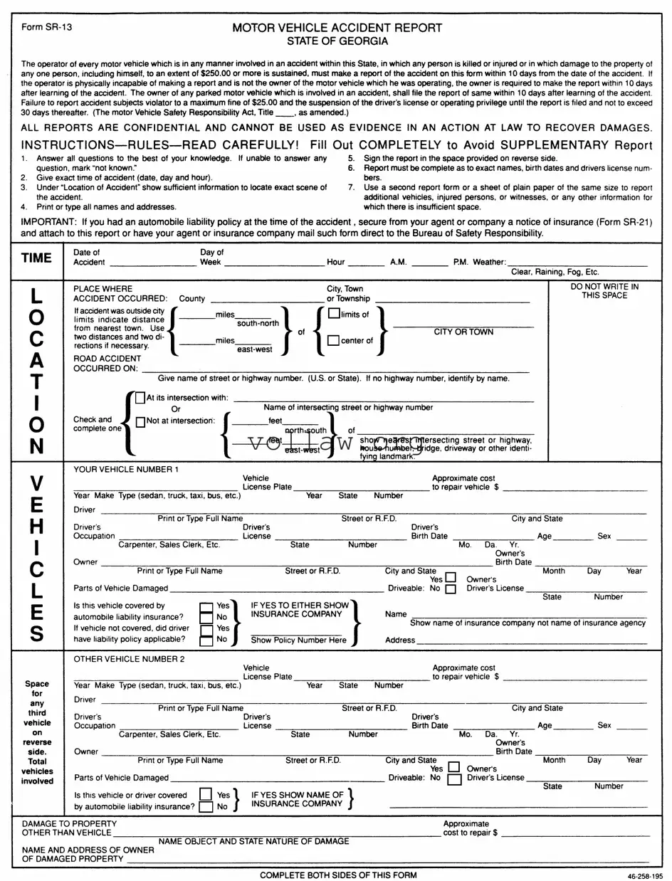 Personal Accident Report Sr 13 Ga Template