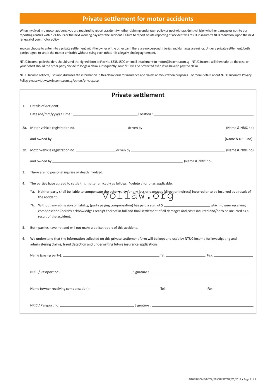 Settlement Motor Accident Template