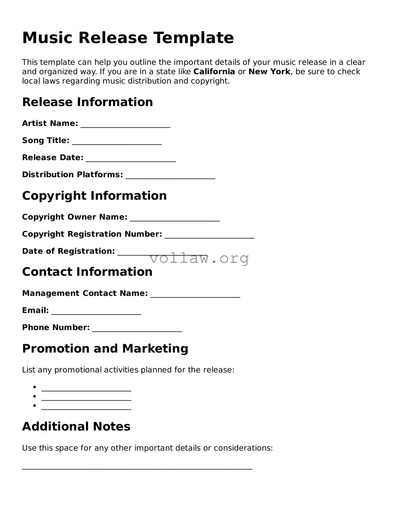 Free Music Release Form