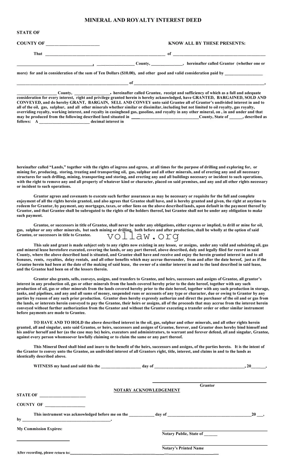 Mineral Deed Template