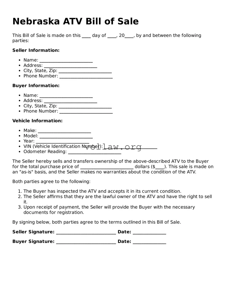 Attorney-Verified  ATV Bill of Sale Form for Nebraska
