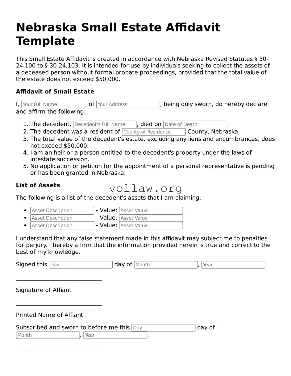 Attorney-Verified  Small Estate Affidavit Form for Nebraska