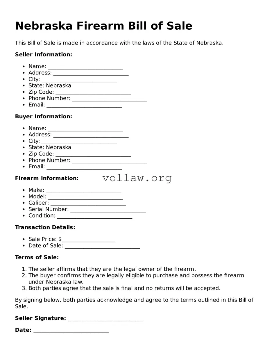 Attorney-Verified  Firearm Bill of Sale Form for Nebraska