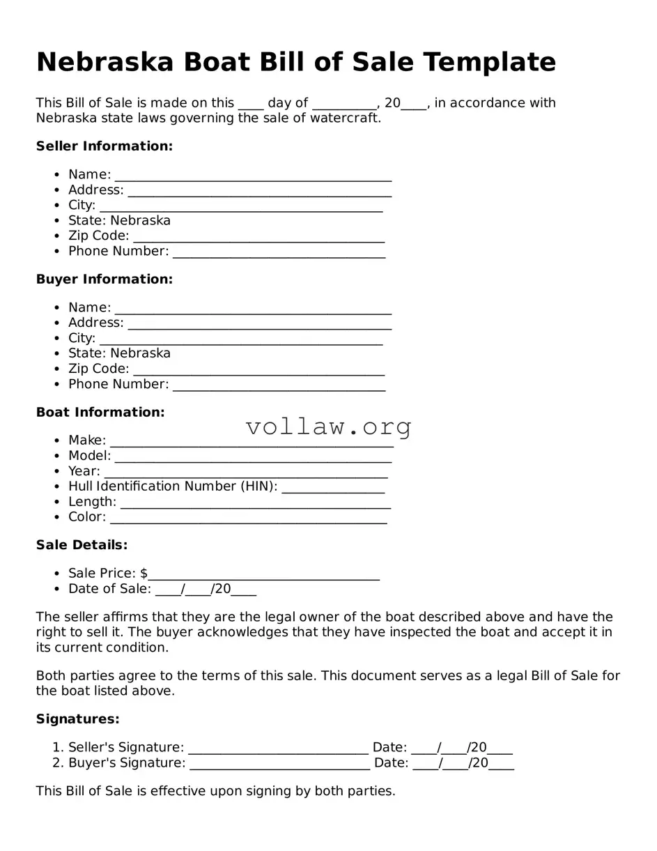 Attorney-Verified  Boat Bill of Sale Form for Nebraska
