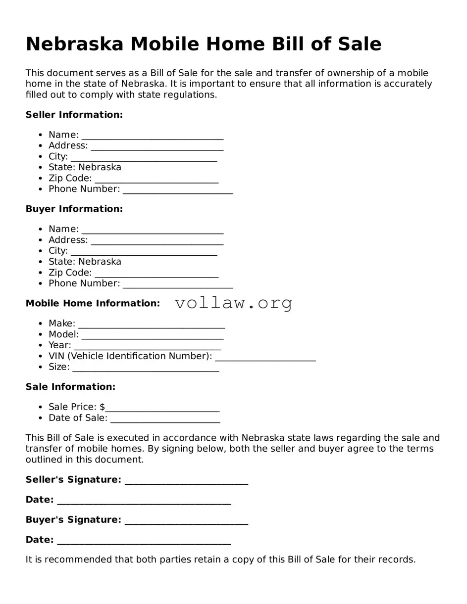 Attorney-Verified  Mobile Home Bill of Sale Form for Nebraska