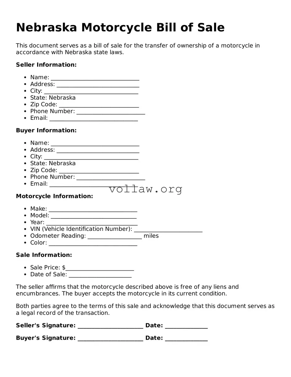Attorney-Verified  Motorcycle Bill of Sale Form for Nebraska