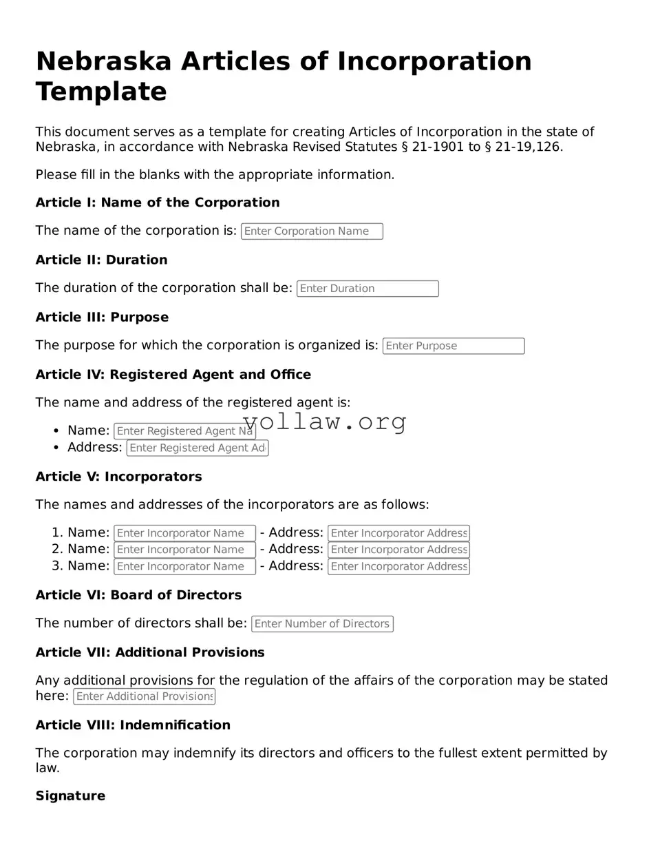 Attorney-Verified  Articles of Incorporation Form for Nebraska