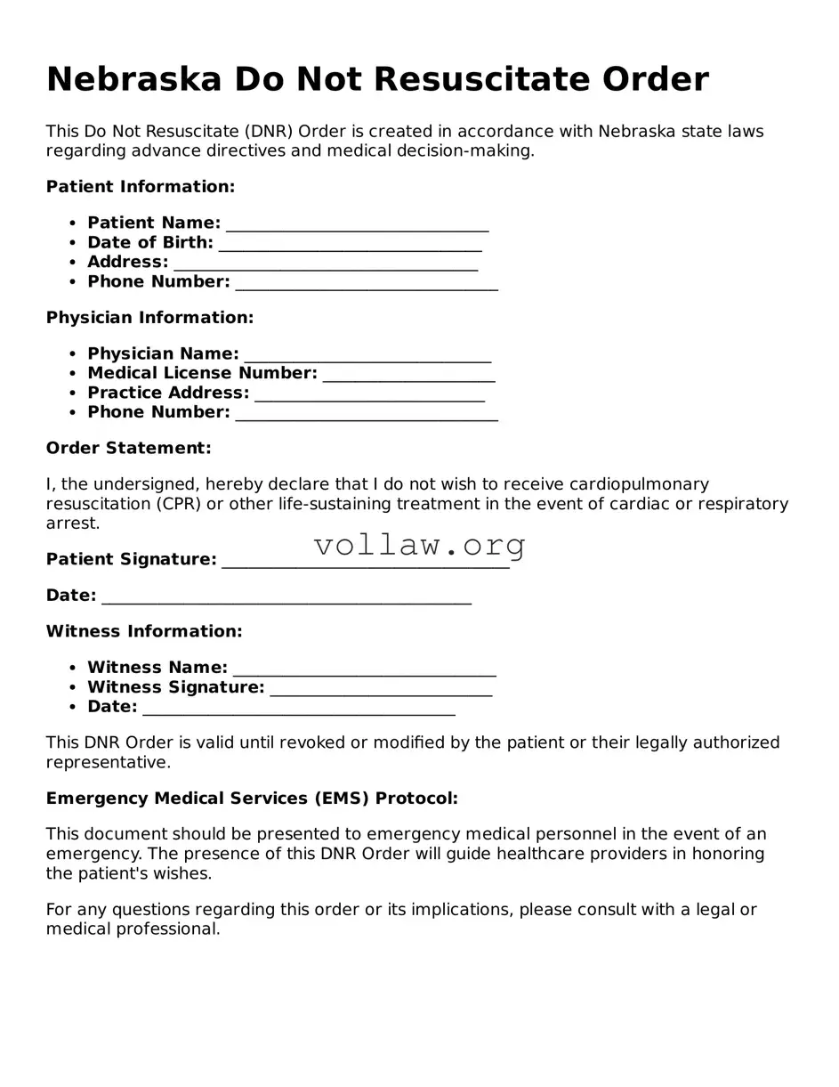 Attorney-Verified  Do Not Resuscitate Order Form for Nebraska
